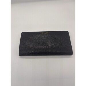 TED BAKER LONDON Wallet Genuine Black Pebbled Leather Zip Around